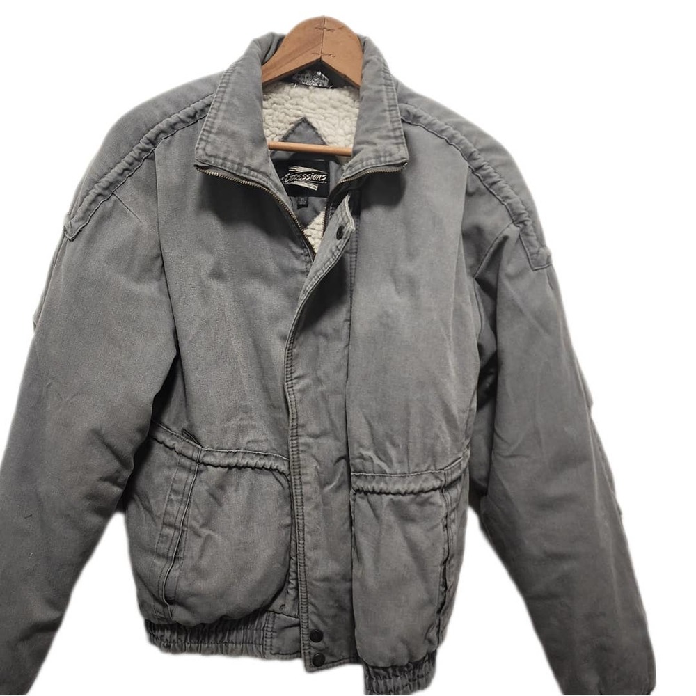 Expressions Gray Vintage Coat Mens 34/36 Winter Jacket Button Down Closure Thick